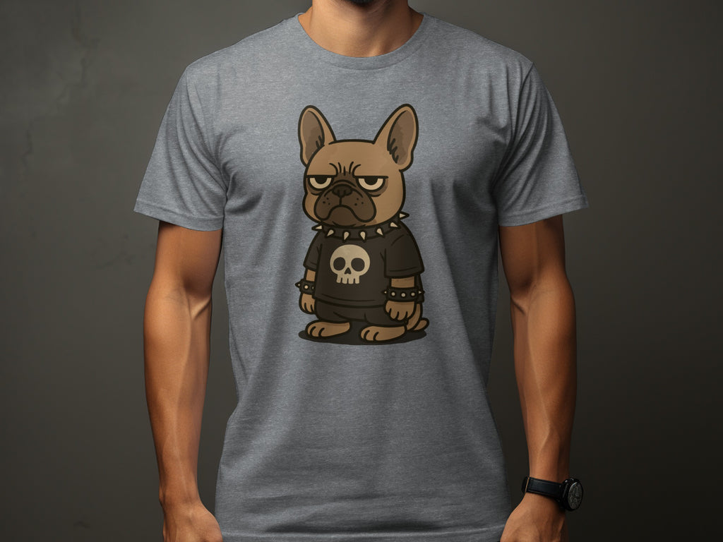Grumpy Bulldog in Skull Shirt Cartoon Graphic Tee product