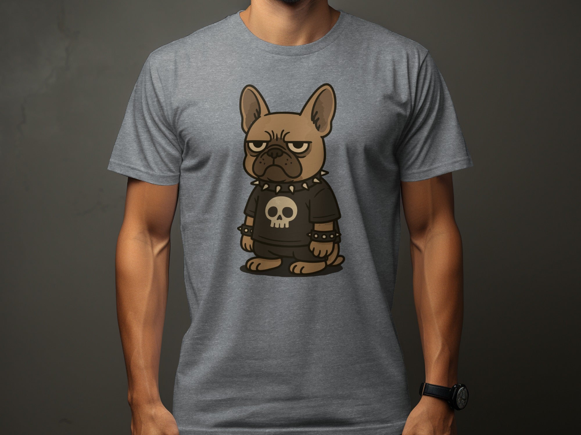 Grumpy Bulldog in Skull Shirt Cartoon Graphic Tee product