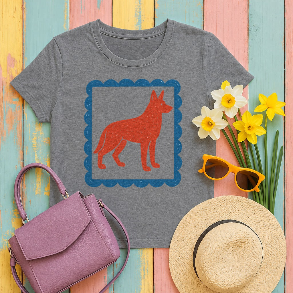German Shepherd Stamp With Blue Border Decorative Design T-Shirt in Graphite Heather