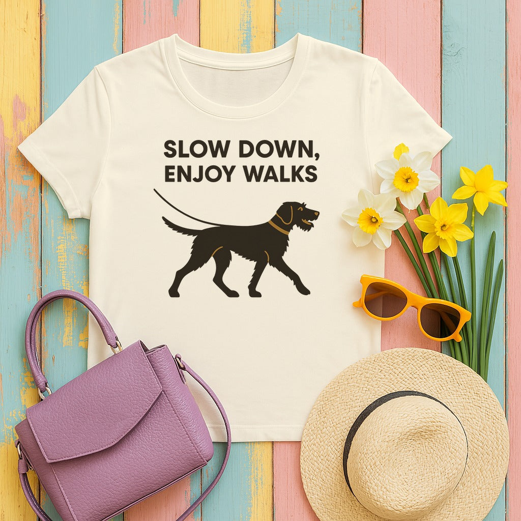 Wirehaired Vizsla Slow Down Enjoy Walks Tee in Natural