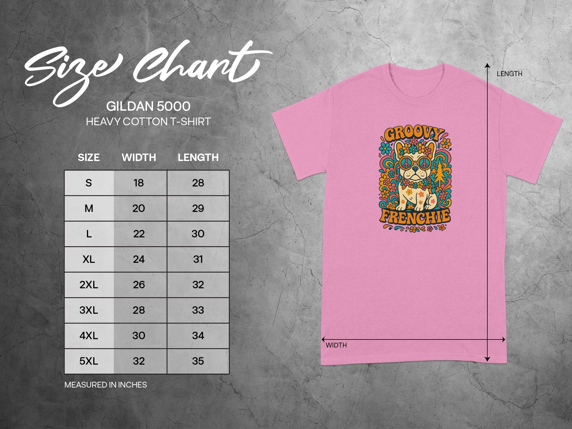 Groovy Frenchie Dog Graphic Print Pink T-Shirt