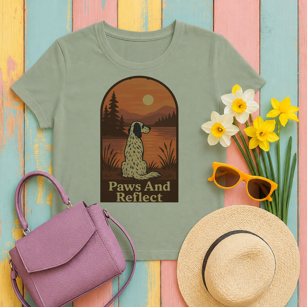 english setter painterly-sunset-arch tee flat lay hero