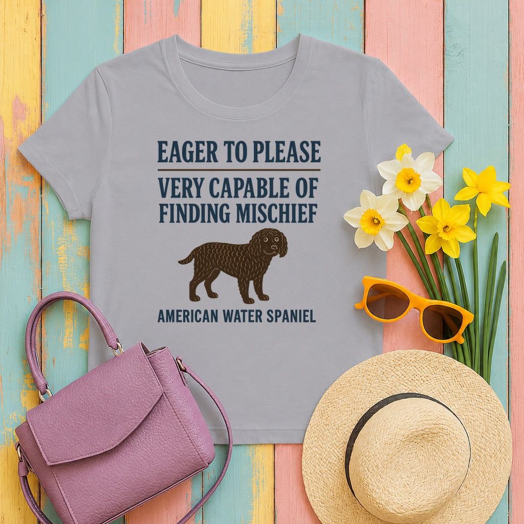 American Water Spaniel Eager To Please And Finding Mischief Tee in Athletic Heather