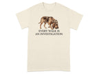 Cream t-shirt with a bloodhound wearing a deerstalker hat and text.