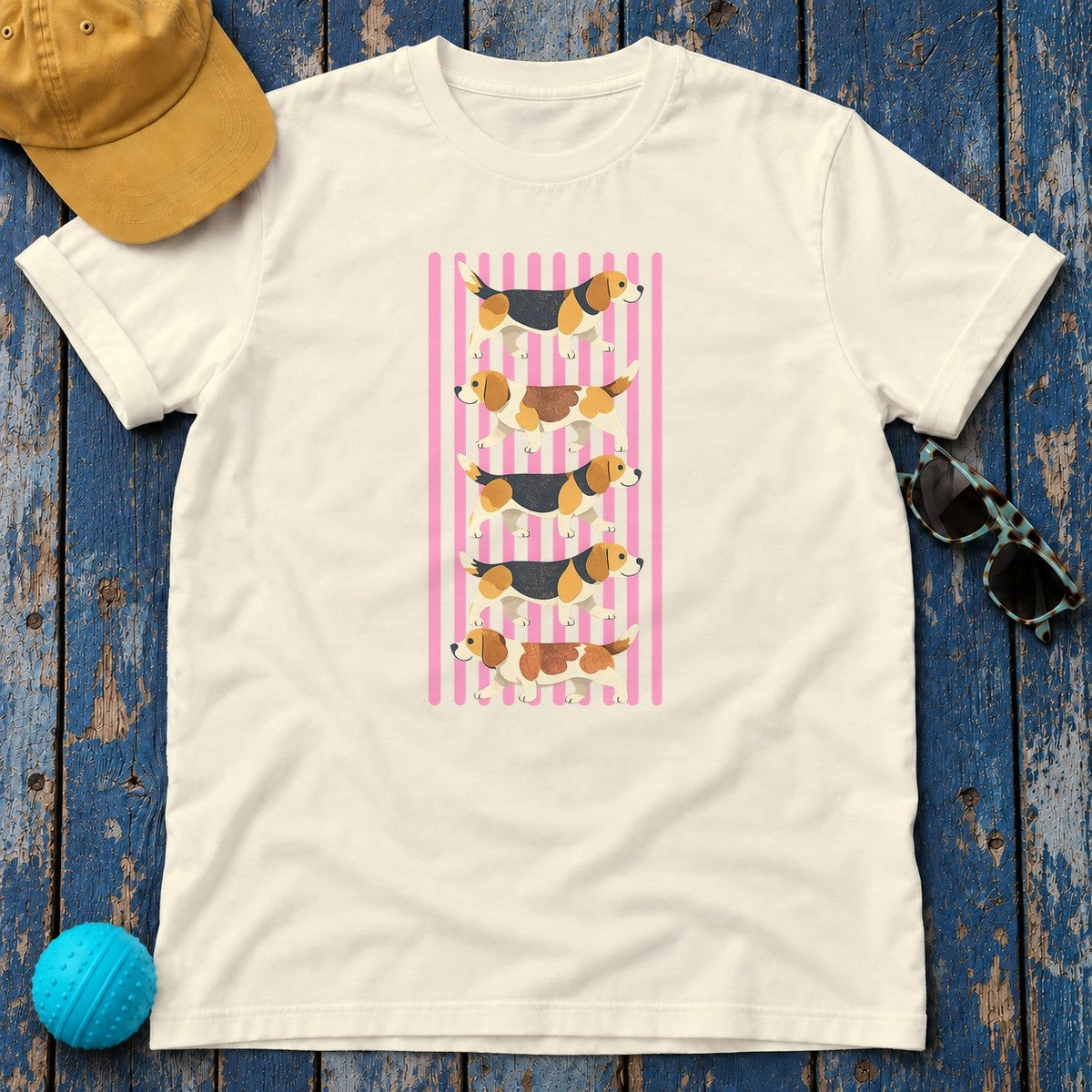 Beagle Parade Stripes T-Shirt in Natural