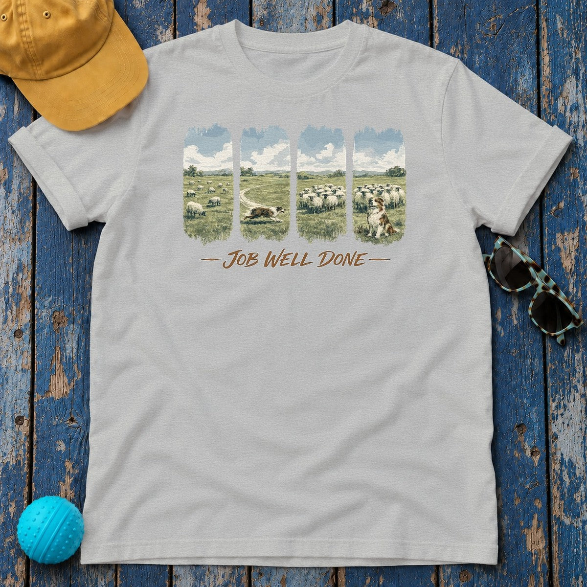 Job Well Done Australian Shepherd T-Shirt in Sport Grey