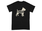 Black t-shirt with a stencil-style Schnauzer dog and the word "Schnauzer" as its body.
