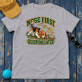 Nose First Questions Later Beagle T-Shirt in Athletic Heather - flat lay