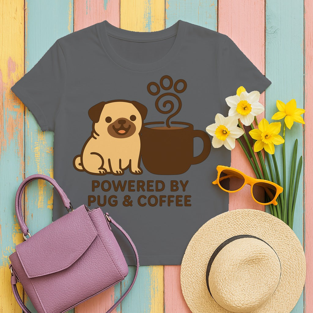 Powered By Pug & Coffee T-Shirt in Graphite Heather