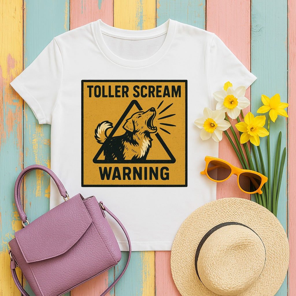 Nova Scotia Duck Tolling Retriever Scream Warning T-shirt in White