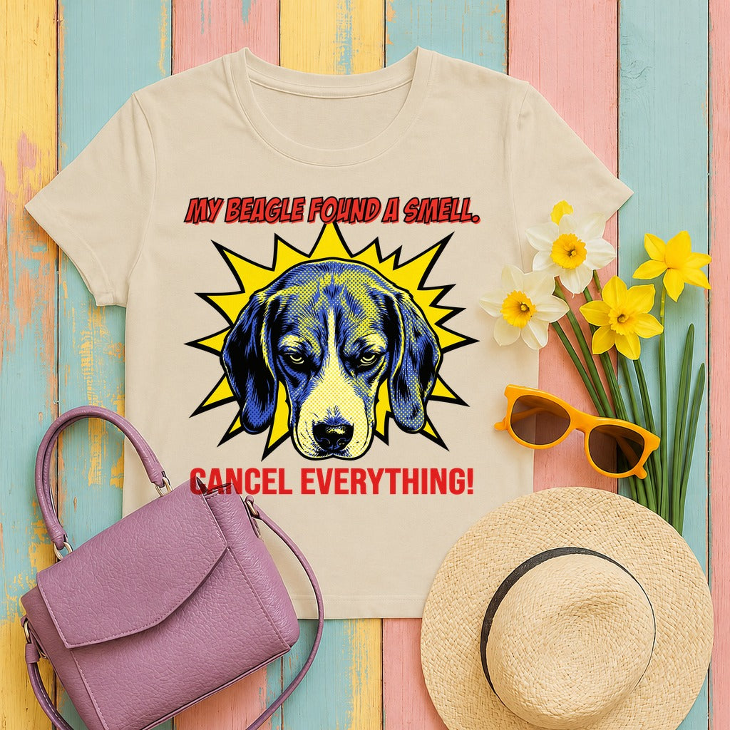 Cancel Everything Beagle Pop Art T-Shirt in Sand