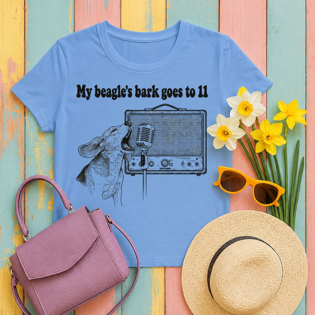 My Beagle's Bark Goes To Eleven Amplifier T-Shirt in Carolina Blue