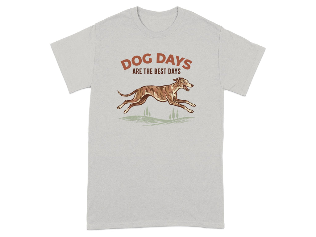 Light grey t-shirt with "Dog Days Are The Best Days" and a running dog graphic.