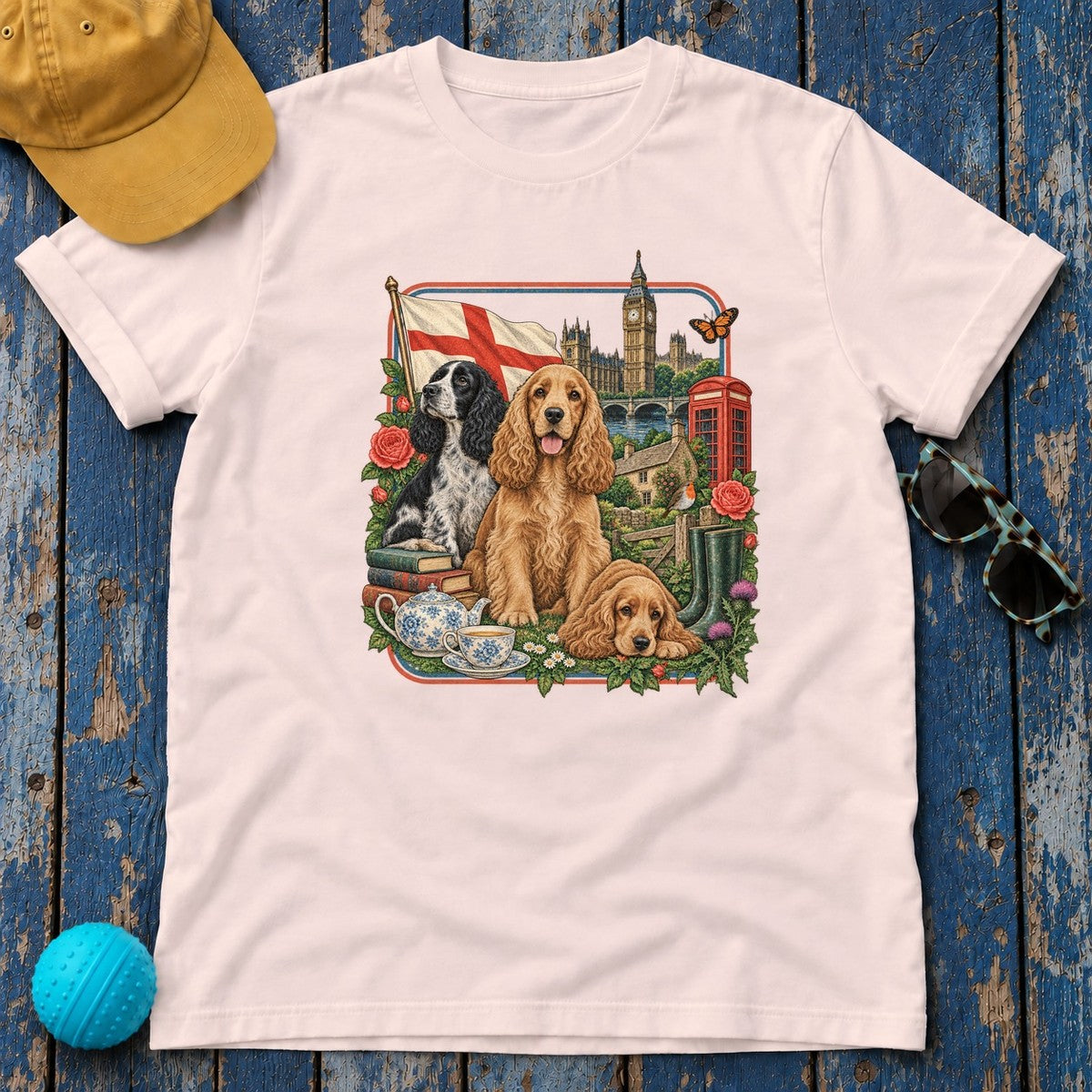 Cocker Spaniel England Heritage T-Shirt in Soft Pink