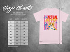 Gildan 5000 t-shirt size chart with graphic of a corgi holding an ice cream cone.