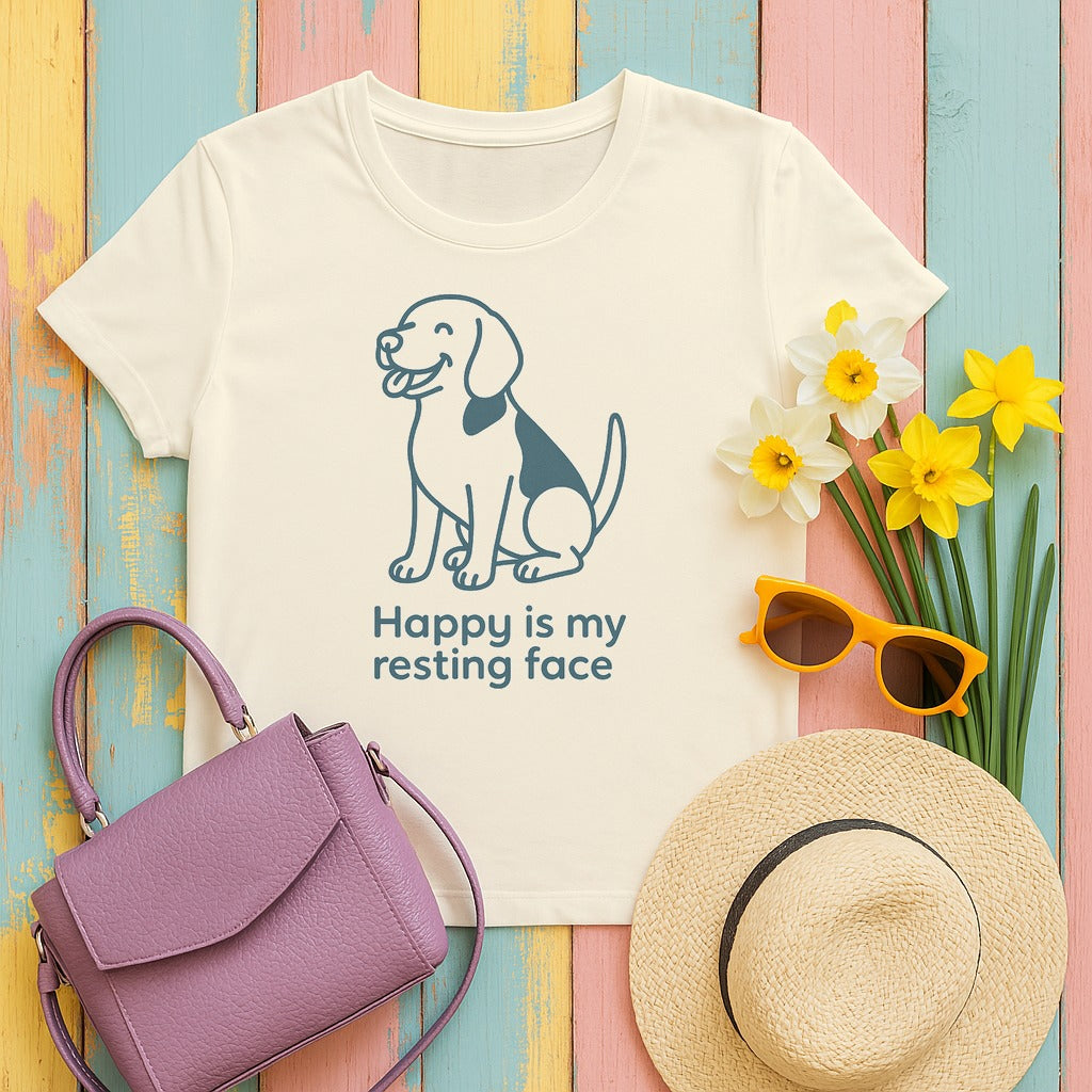Happy Is My Resting Face - Funny Beagle T-shirt in Natural