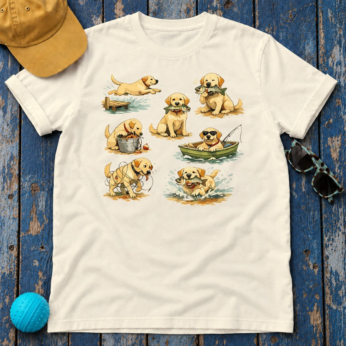 Happy Lab Angler Watercolor T-Shirt in Natural
