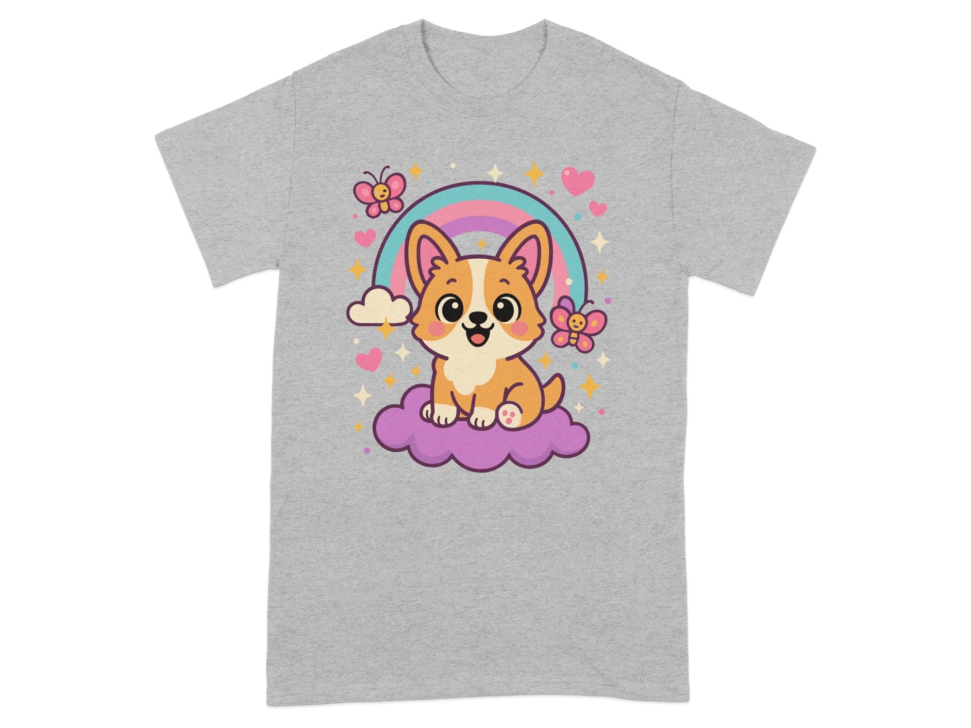 Cute Corgi and Rainbow with Butterflies T-shirt