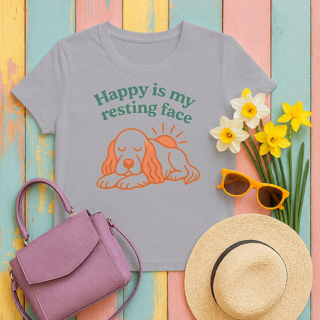 English Setter Happy Is My Resting Face Tee in Athletic Heather