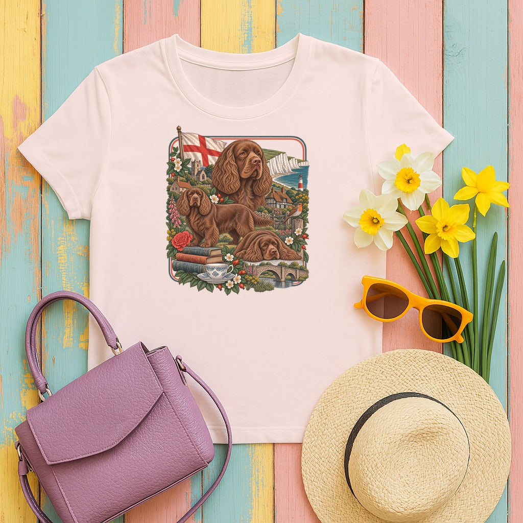 Sussex Spaniel England Heritage tee, Soft Pink
