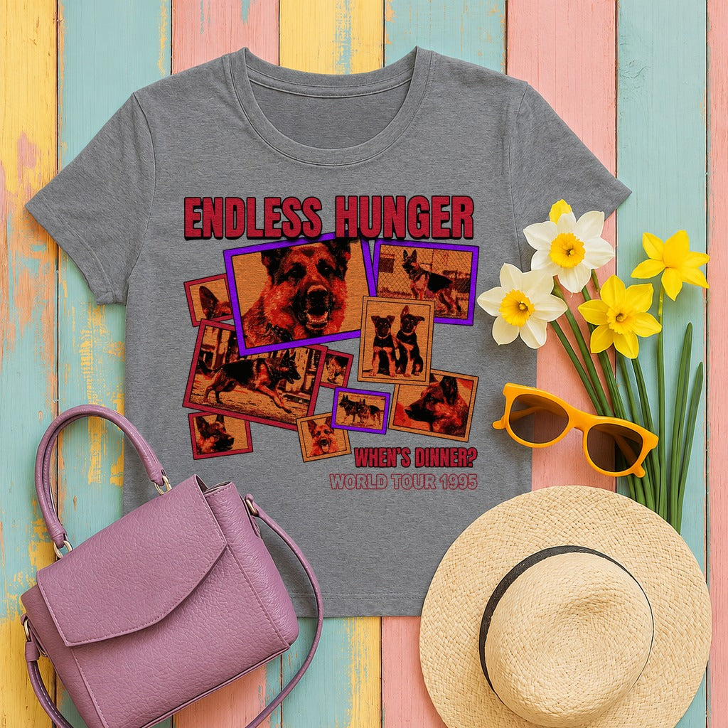 Endless Hunger Whens Dinner? German Shepherd World Tour 1995 Graphic T-Shirt in Graphite Heather