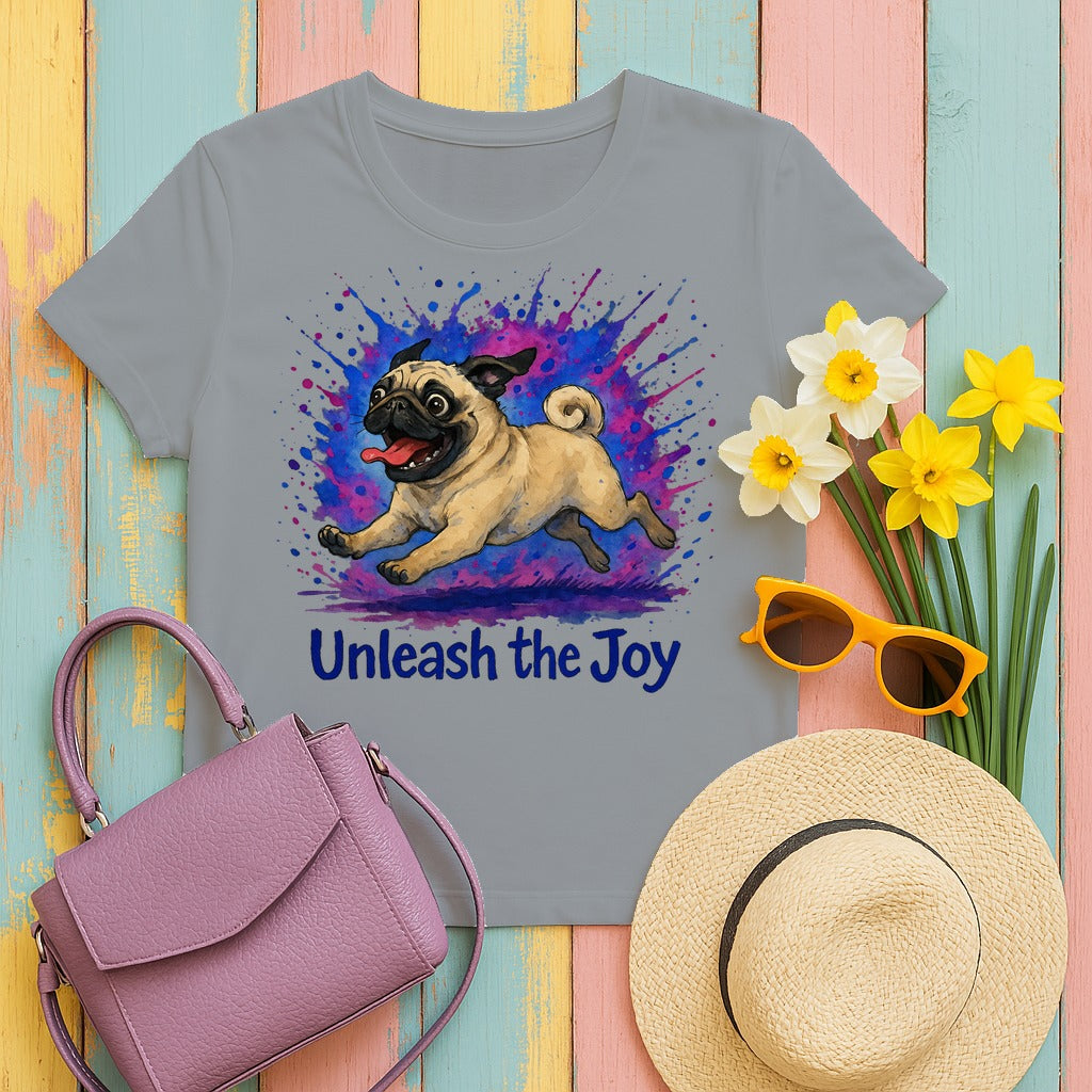 Joyful Pug Splash T-Shirt in Gravel