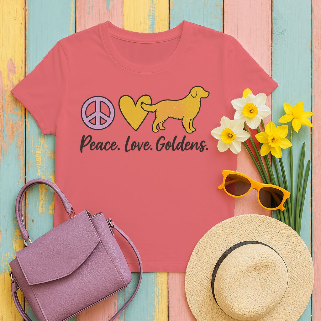 Peace Love Goldens T-Shirt in Coral Silk