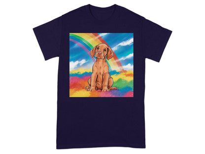 Adorable Puppy with Rainbow Background T-Shirt product