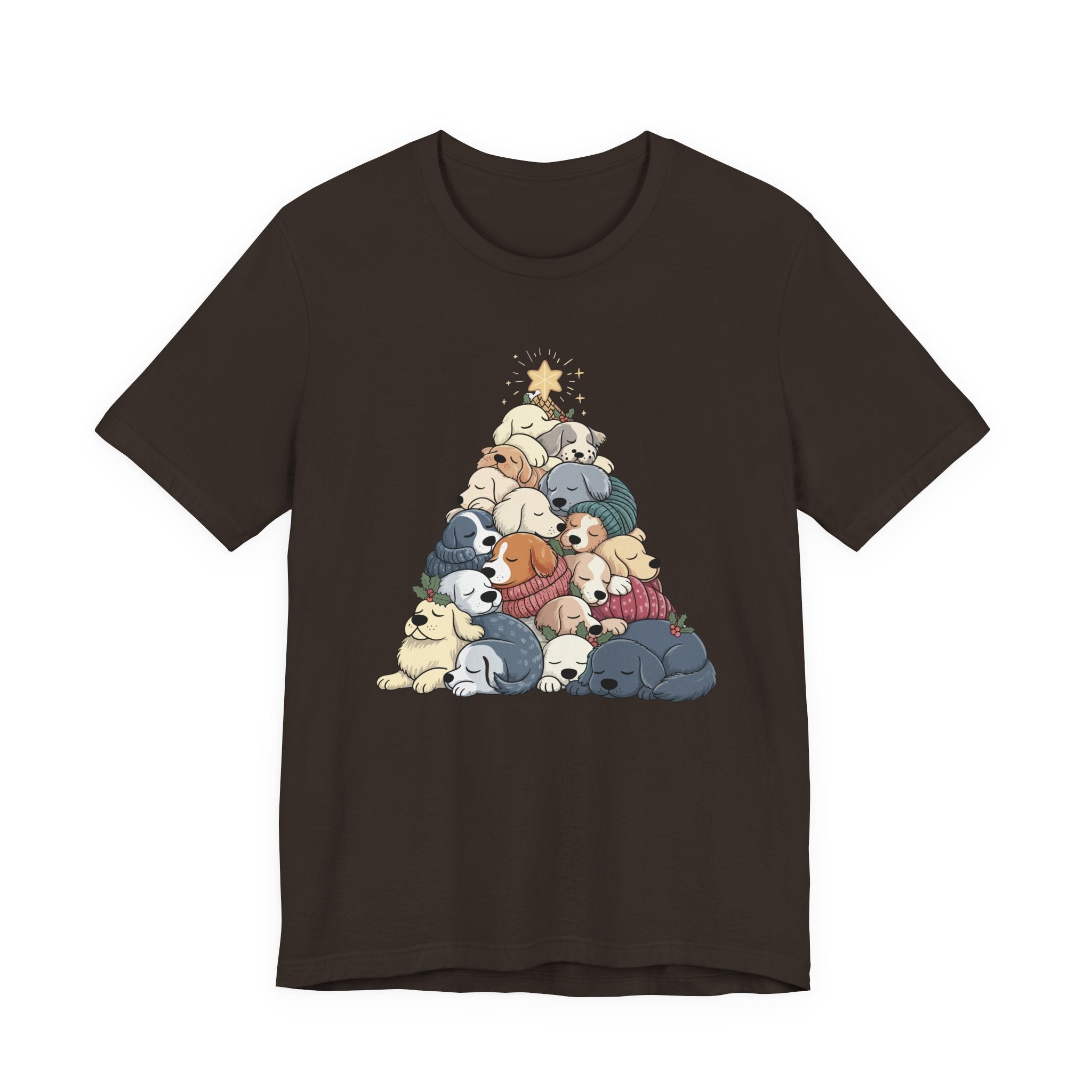 Sleeping Dogs Stacked Christmas Tree Funny Holiday T-Shirt
