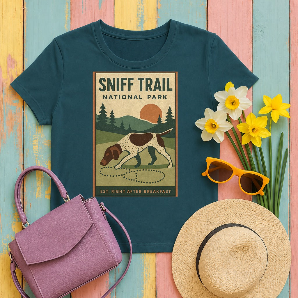 German Shorthaired Pointer Sniff Trail National Park T-shirt in Heather Deep Teal