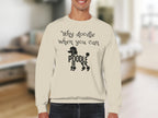Cream sweatshirt with "Why doodle when you can poodle" text and poodle graphic.