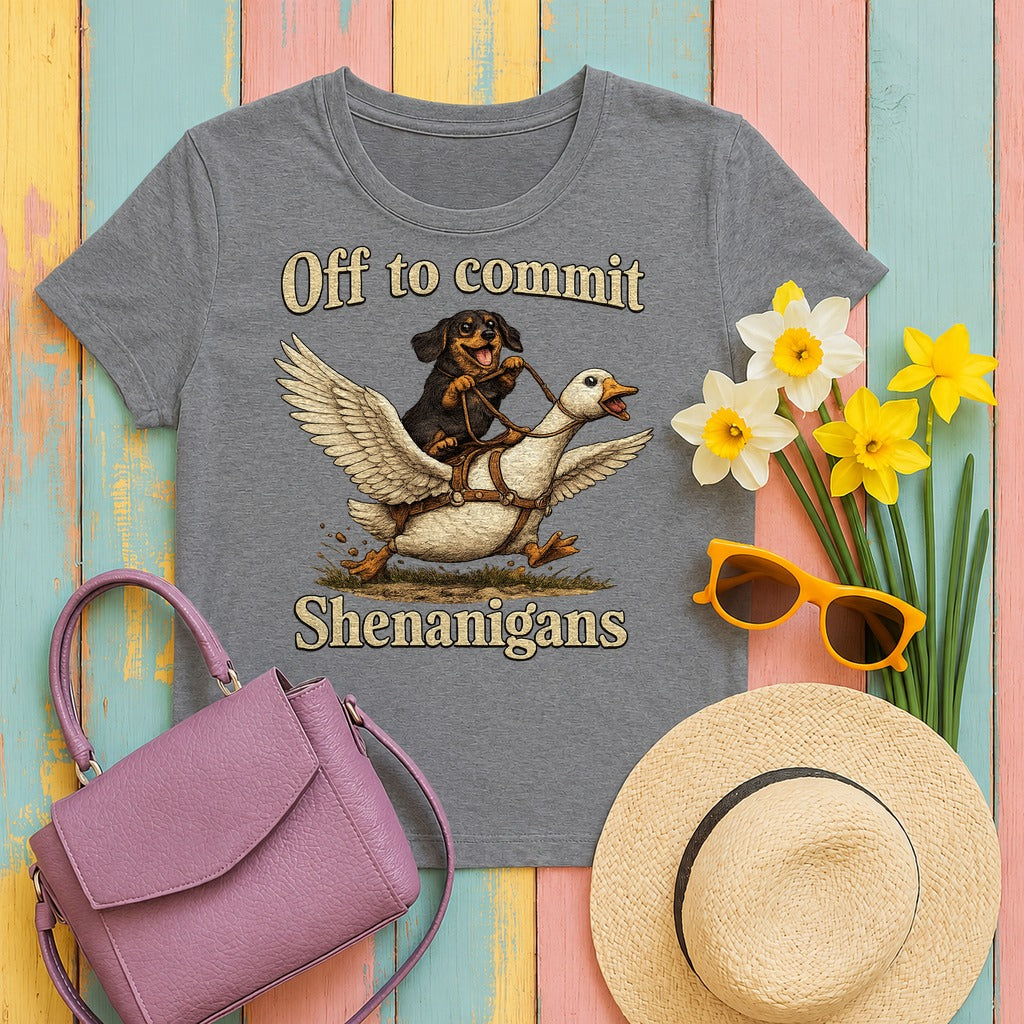 Shenanigans Unleashed Dachshund T-Shirt in Graphite Heather