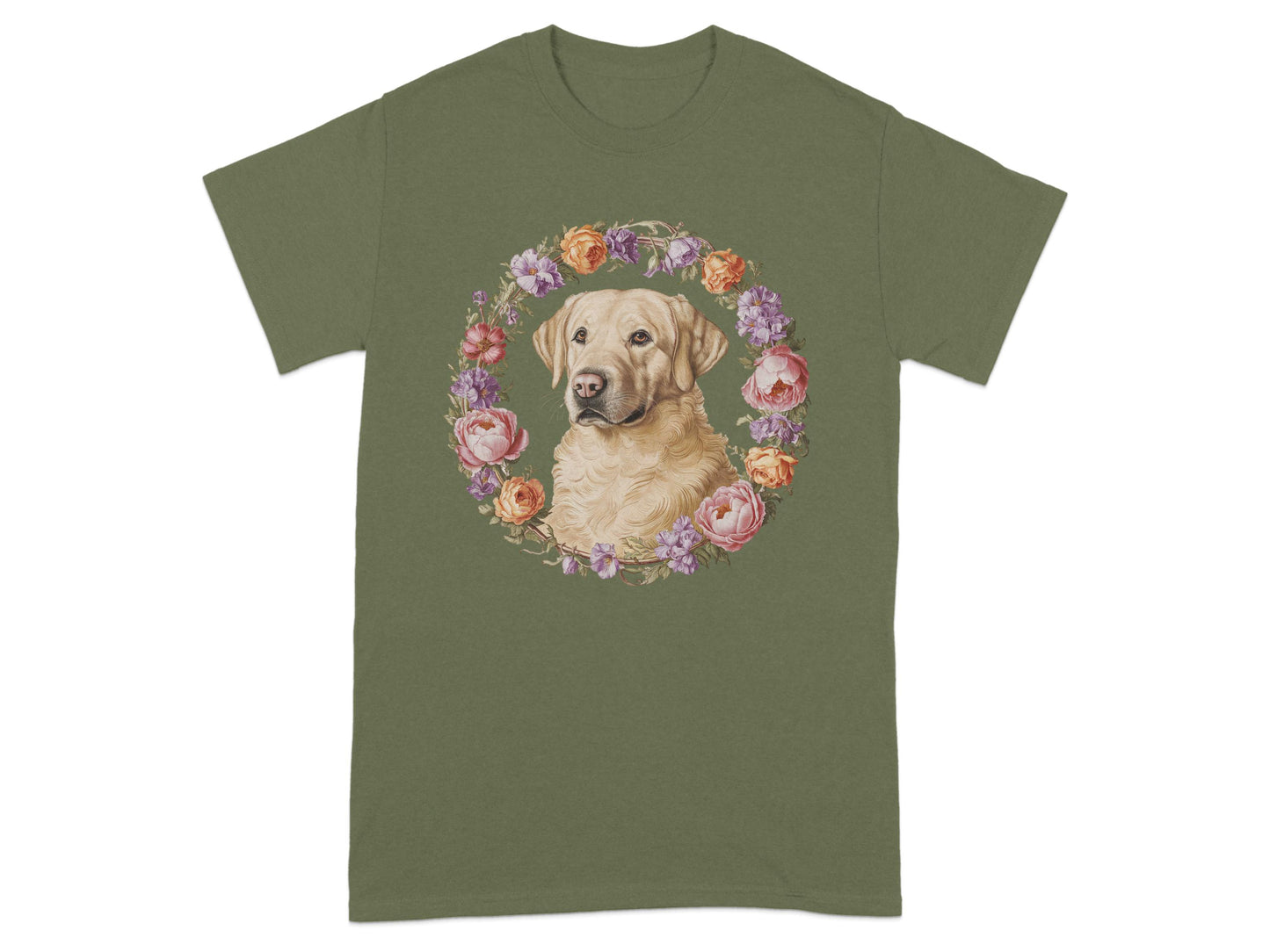 Floral Wreath Dog Design Stylish Graphic T-shirt product type