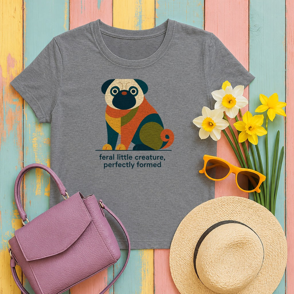 Feral Little Creature Pug Art T-Shirt in Graphite Heather