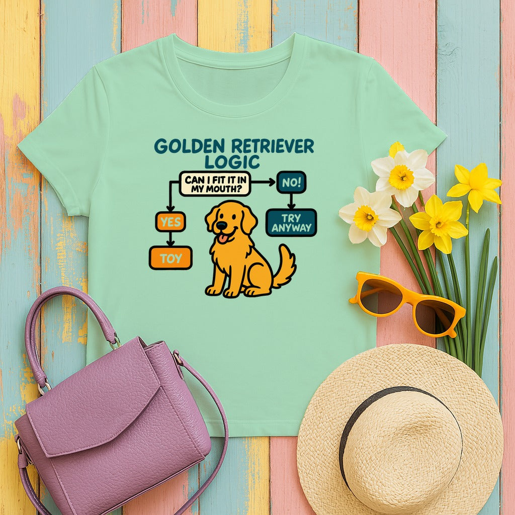 Golden Retriever Logic Flowchart T-Shirt in Mint Green