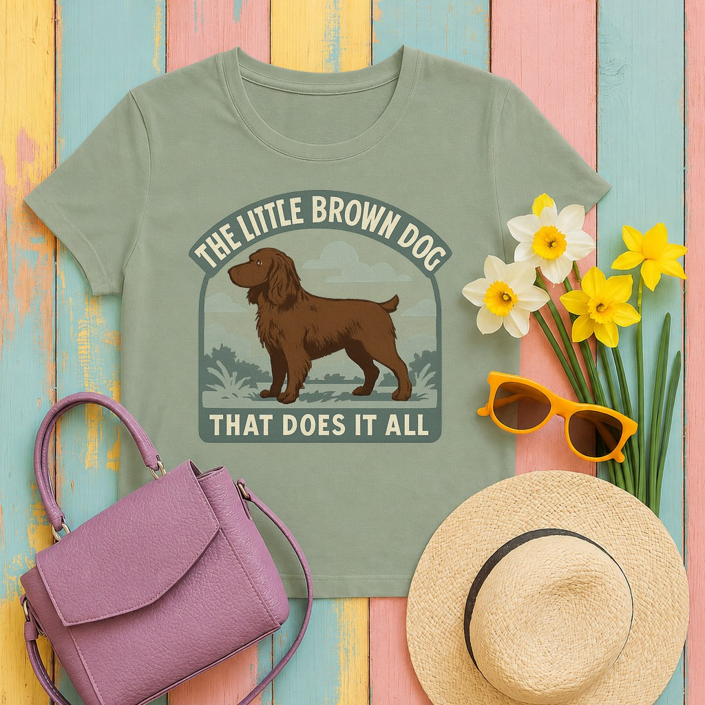 Boykin Spaniel Little Brown Dog That Does It All T-shirt in Sage