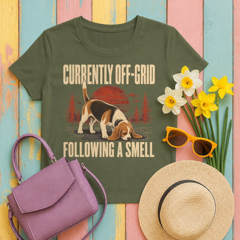 Off-Grid Beagle  T-Shirt in Military Green