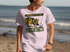 Man wearing a white t-shirt with "INTENSITY IS THE DEFAULT SETTING" text.