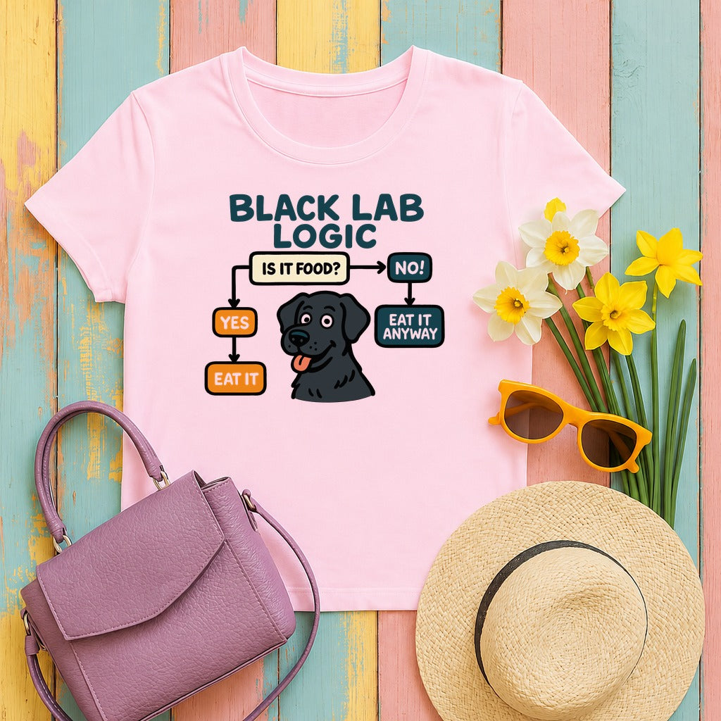 Black Lab Logic Flowchart T-Shirt in Light Pink