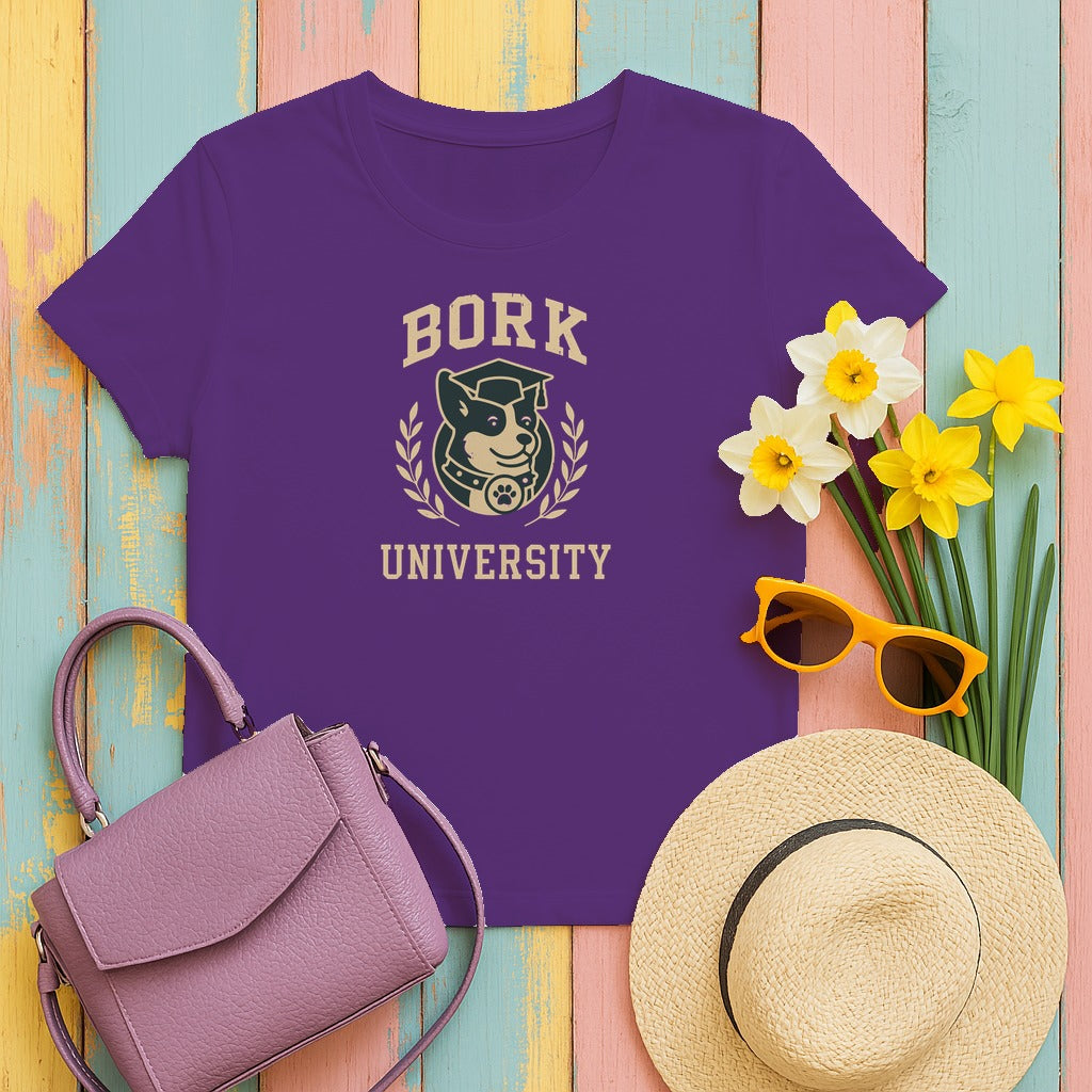 Bork University Corgi T-Shirt in Purple
