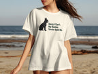 White t-shirt with black Boston Terrier graphic and text "Sorry I Can't. My Boston Terrier Said No."