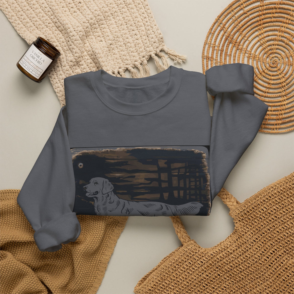 Golden Retriever Woodcut Style Graphic Print Sweatshirt