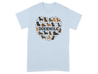 Light blue t-shirt with a heart made of Dachshunds and paw prints.