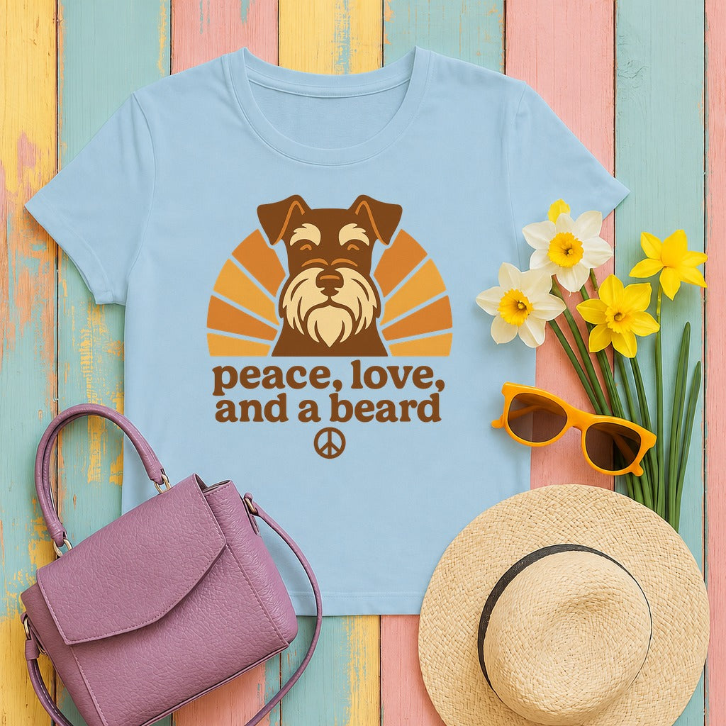 Peace Love and a Beard Schnauzer T-Shirt in Light Blue