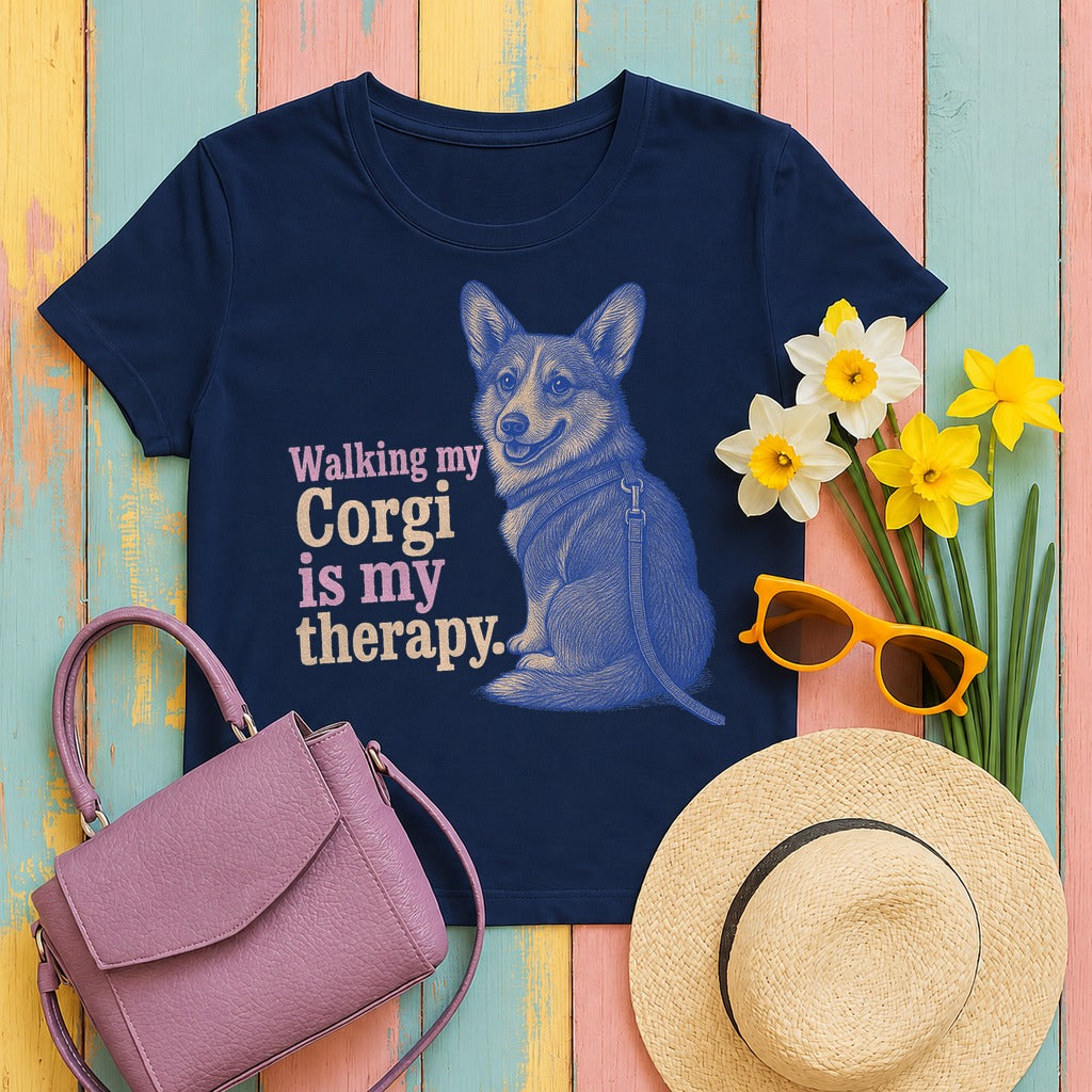 The Corgi Therapy T-Shirt in Navy