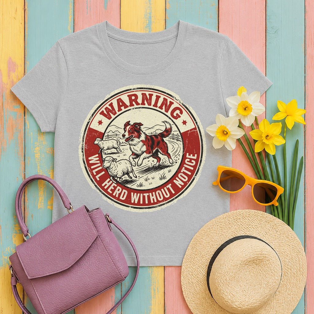 Will Herd Without Notice Border Collie T-Shirt in Sport Grey
