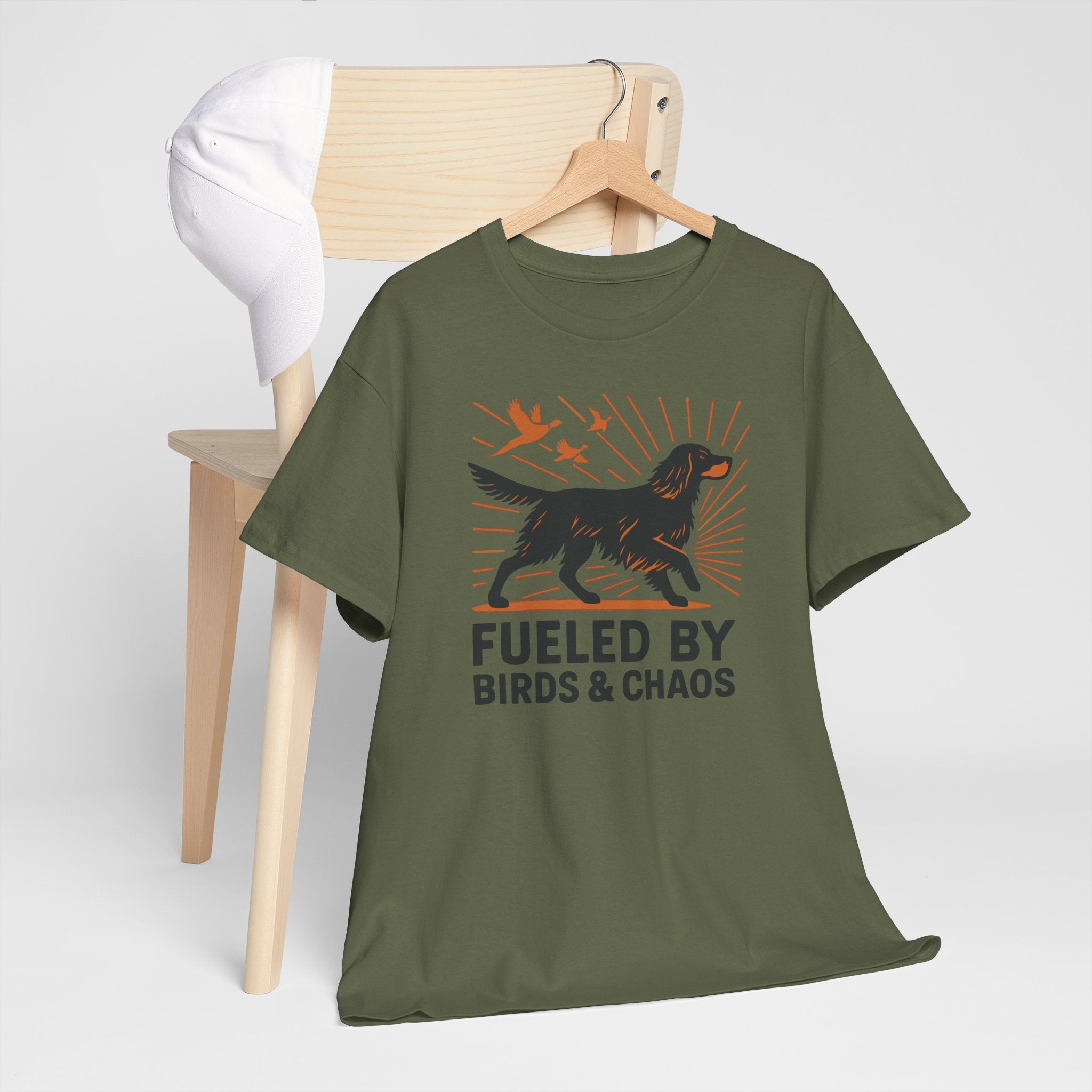 Graphic Tee: Gordon Setter "Fueled by Birds and Chaos" T-shirt