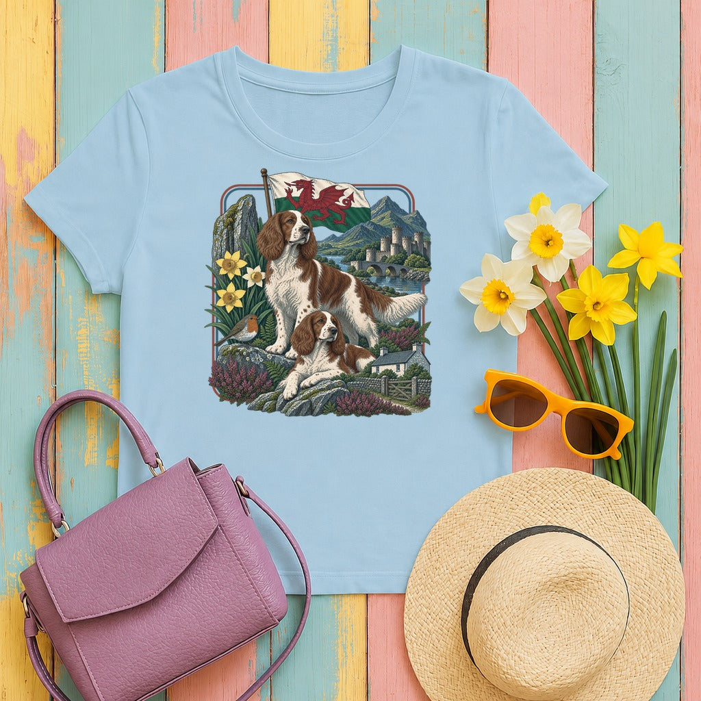 Welsh Springer Spaniel Wales Heritage tee, Light Blue