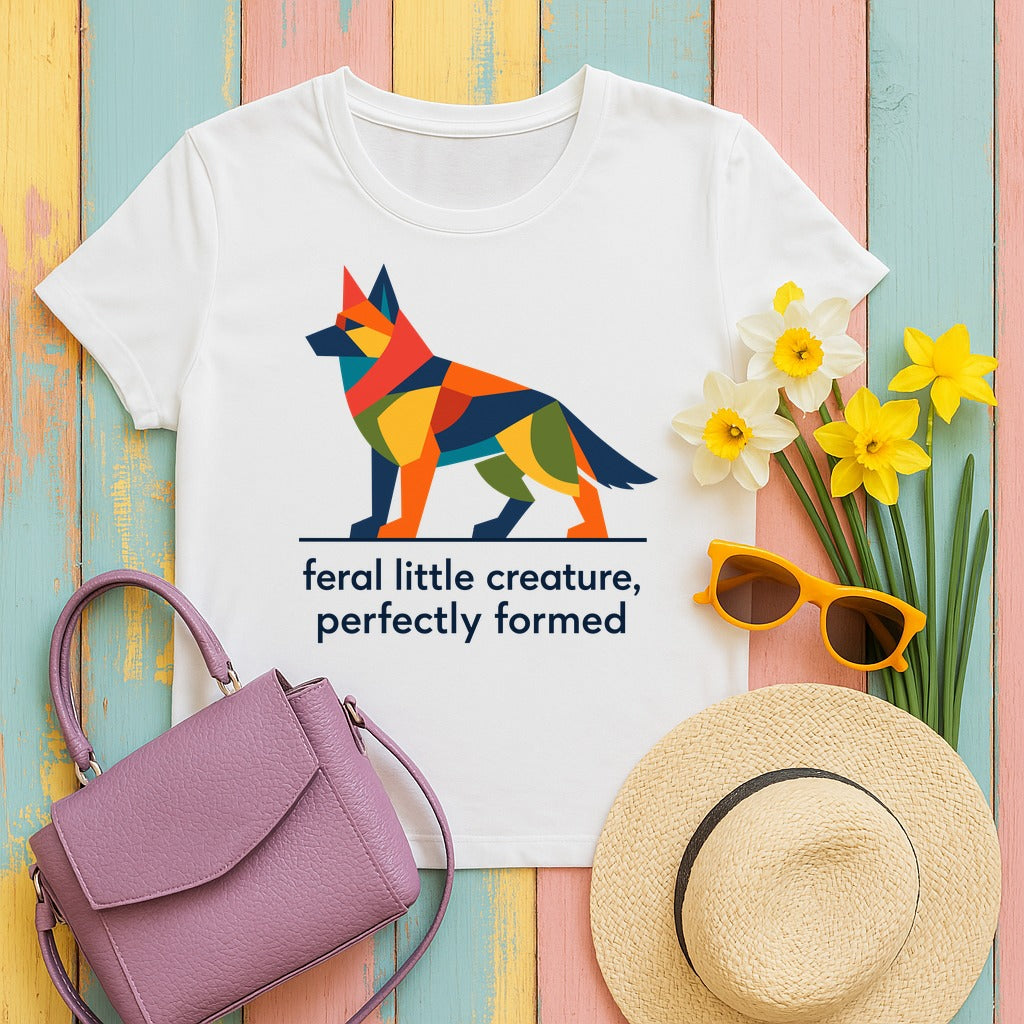 Abstract Feral German Shepherd T-Shirt in White