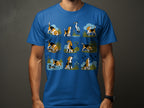 T-shirt with cartoon beagles interacting with nature, including a bird and a duck.